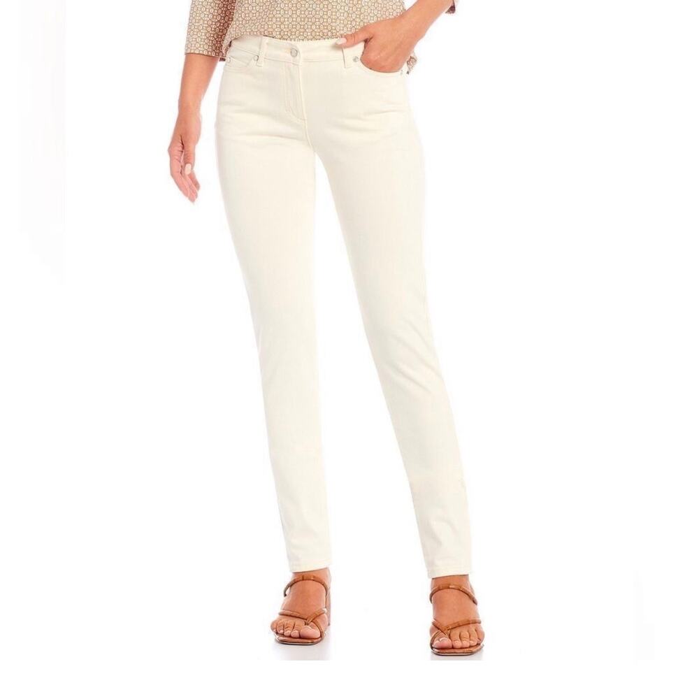 J. McLaughlin Sz 4 Cream Slim Leg Jeans Cotton Blend Stretch Minimalist Preppy
